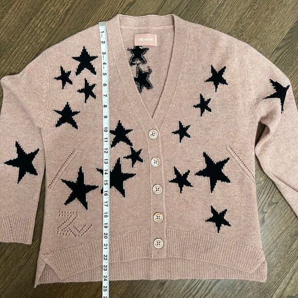 Zadig & Voltaire Mirka Stars Intarsia Blush Cashmere Cardigan Sweater Size XS - Picture 16 of 16